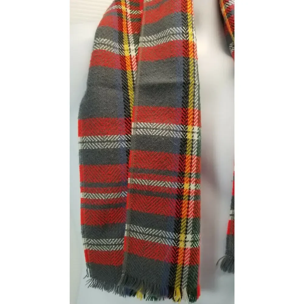 II) Women's Tartan Plaid Checkered Fringed Tassel Scarf Red Black